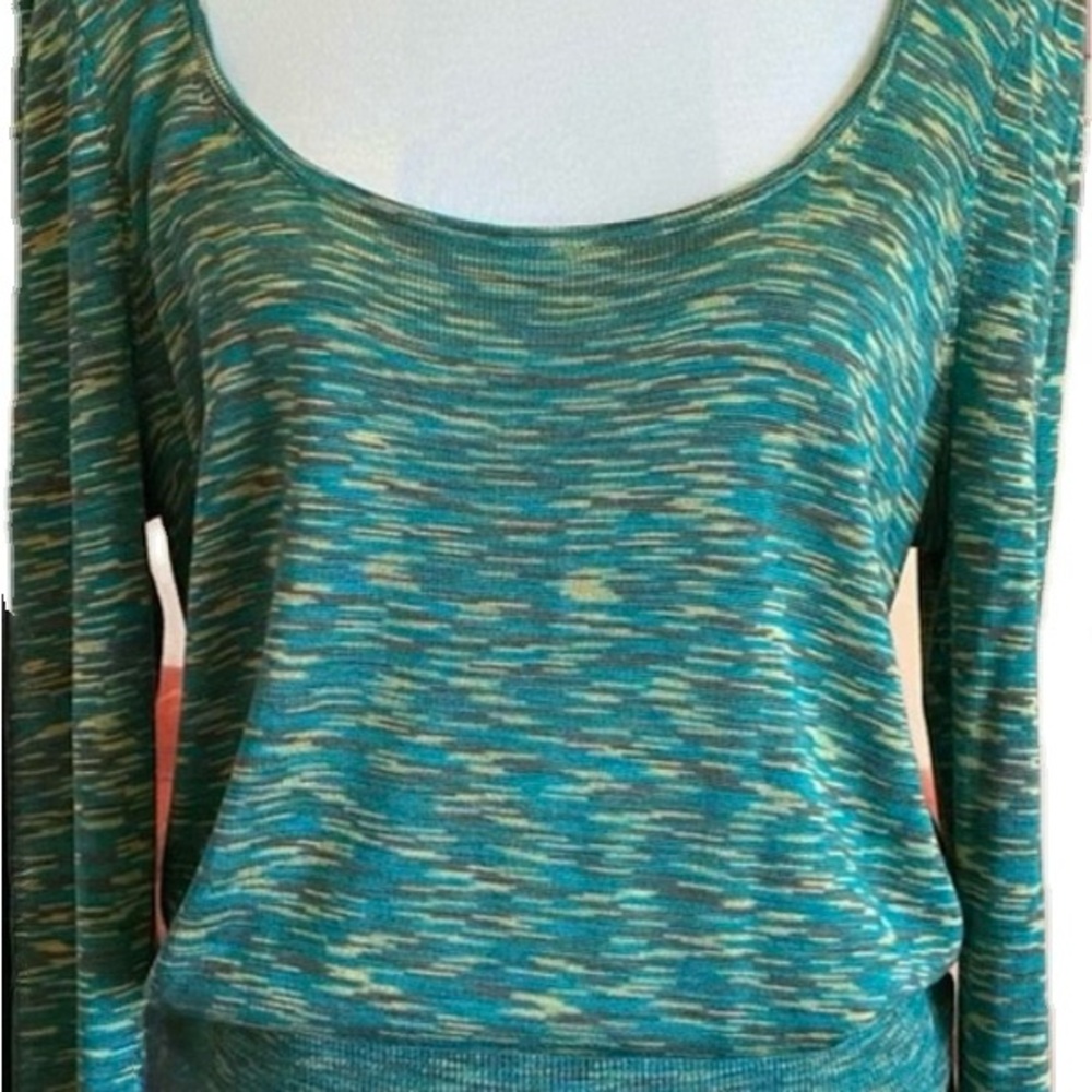 Anthropologie Teal and Yellow Scoop Neck Sweater